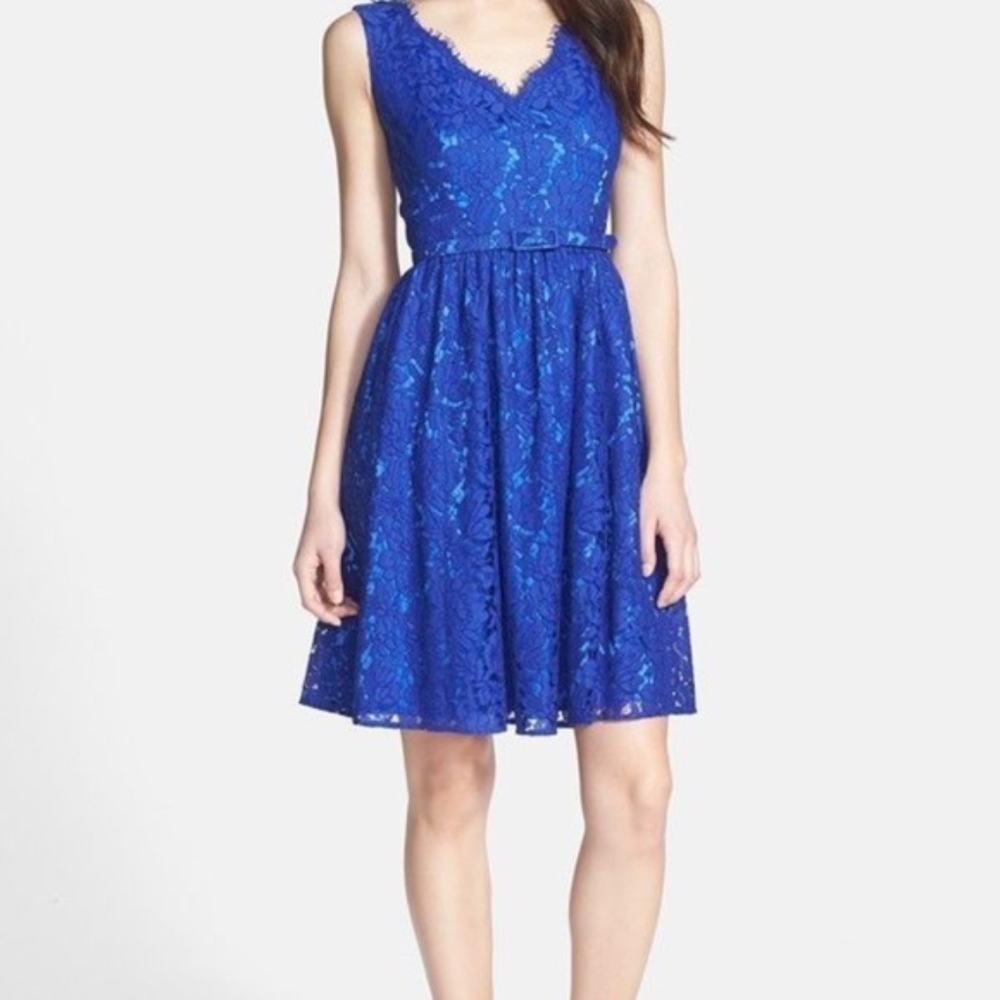 Eliza J Fit and Flare Lace Dress- Royal Blue - Picture 1 of 7